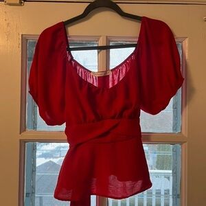 H&M Red Scoop Neck Peplum Blouse